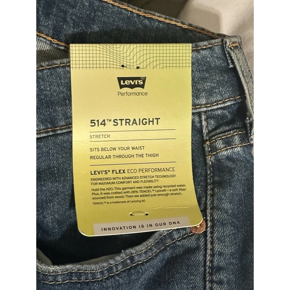 NWT Levis 514 Mens 31X30 Straight Fit Jeans Stretch Medium Wash Blue 005141537